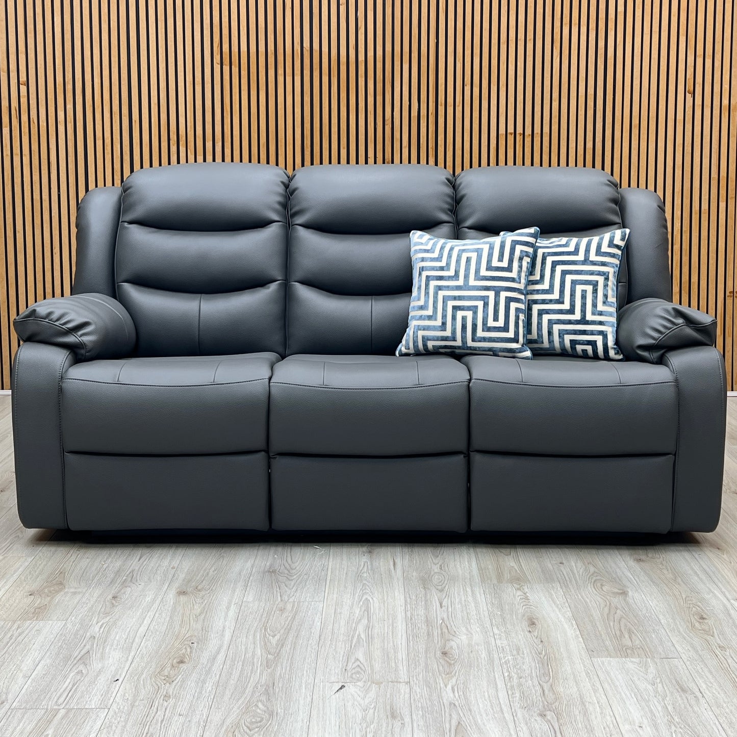 ‘Rothbury’ Charcoal Grey Luxury Faux Leather High Back 3 Seater Manual Recliner Sofa Very.com
