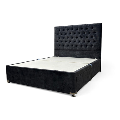 ‘Leon’ Dark Grey Velvet 2 Draw Bed Base with Floor Standing Headboard - King
