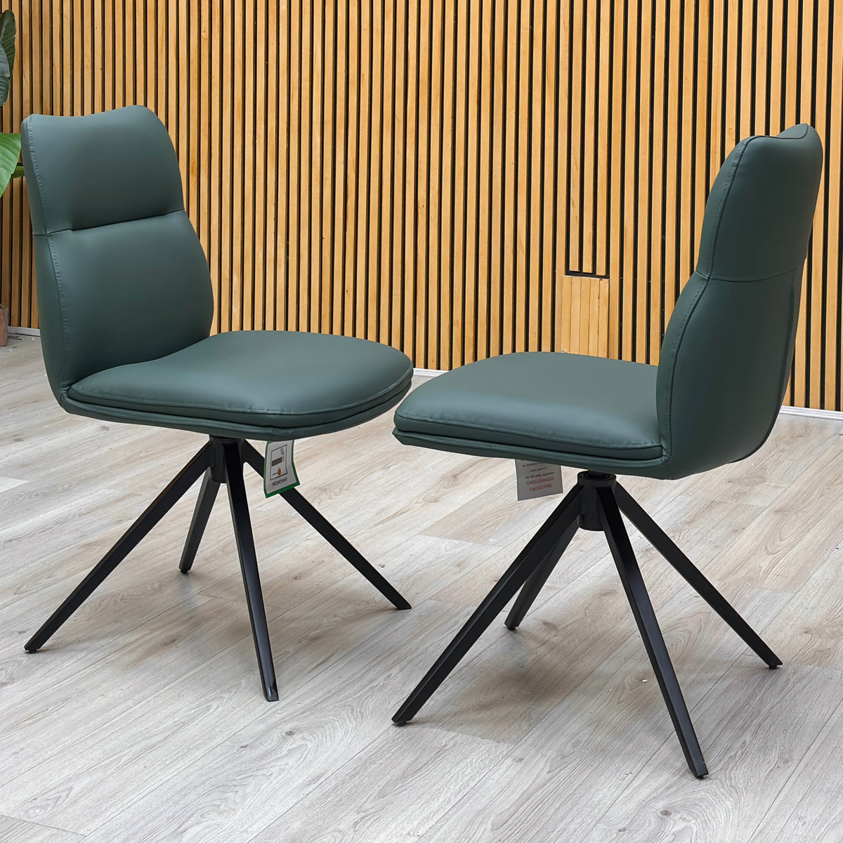 ‘Quattro' Green Faux Leather Pair of Swivel Dining Chairs