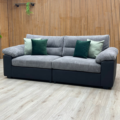 ‘Armstrong’ Grey Fabric - Faux Leather Combination 4 Seater Split Frame Sofa Very.com