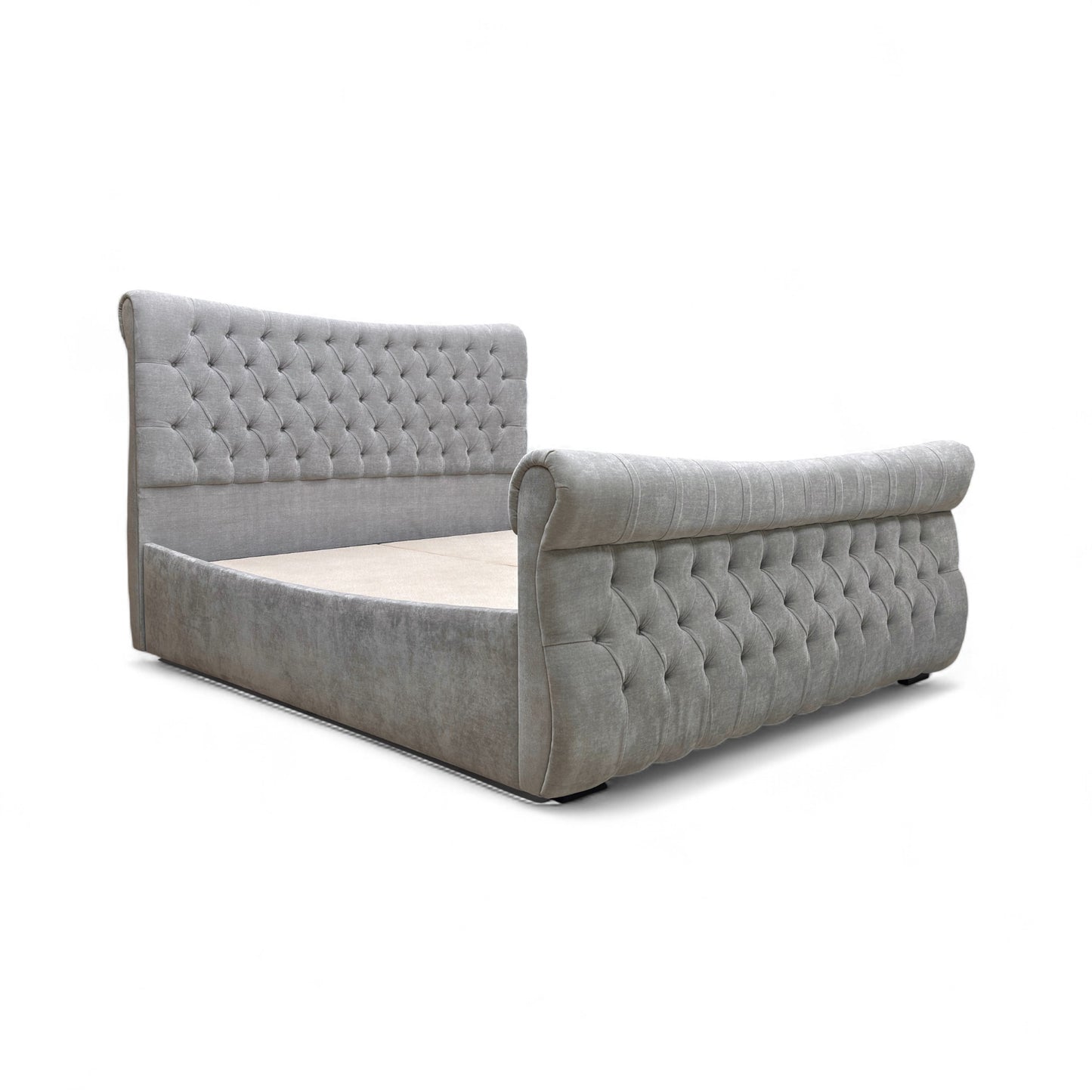Sleep Story ‘Lance’ Dapple Oyster Velvet Left Hand Side Opening Ottoman Bed Frame - Super King