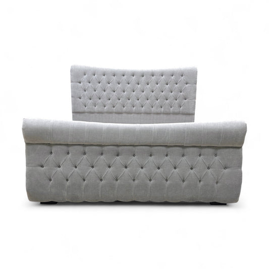 Sleep Story ‘Lance’ Dapple Oyster Velvet Left Hand Side Opening Ottoman Bed Frame - Super King