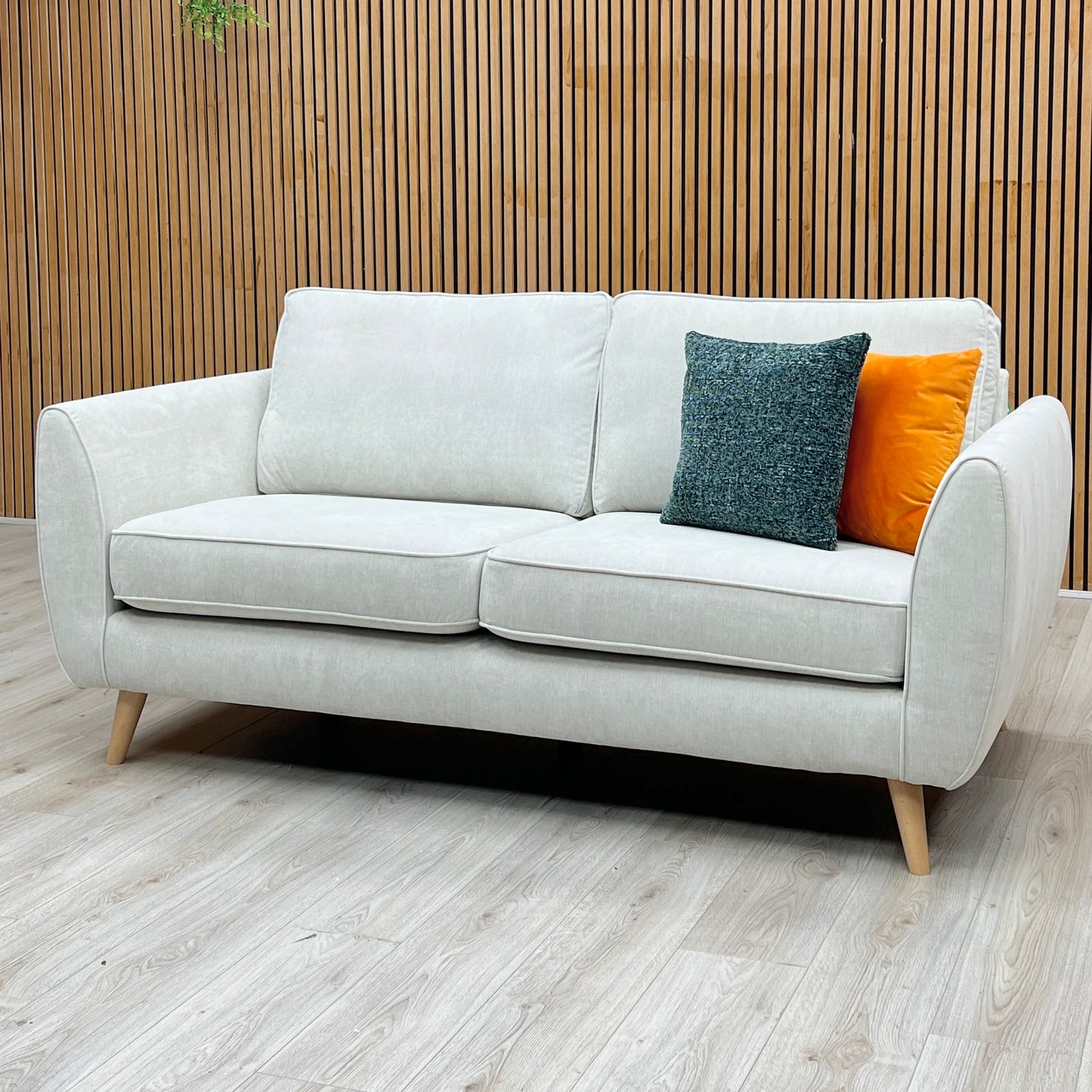 ‘Aurora’ Silver Plaza Linen Fabric 3 Seater Sofa DFS