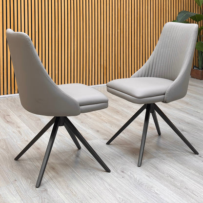 'Ivy' Taupe Faux Leather Pair of Swivel Dining Chairs
