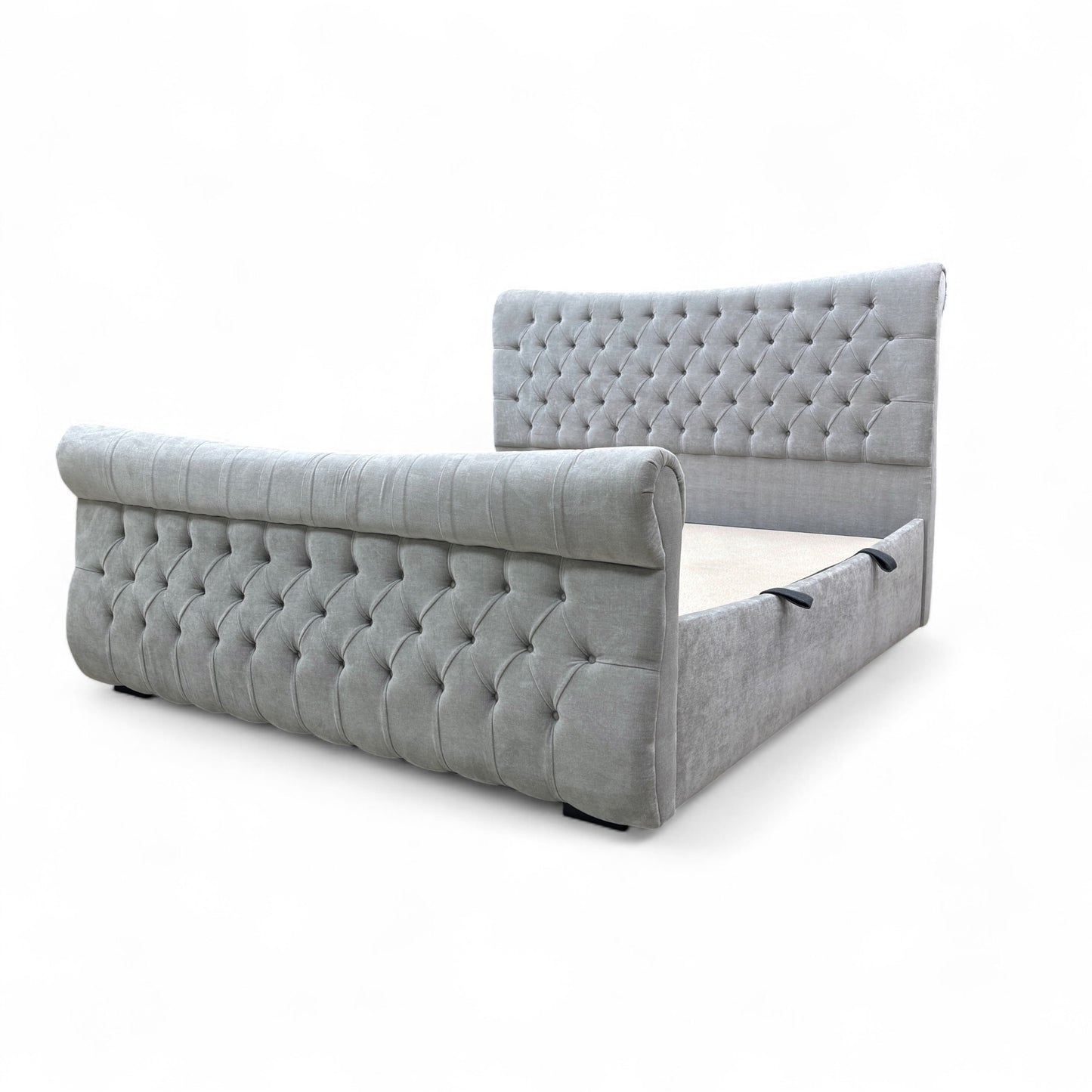 Sleep Story ‘Lance’ Dapple Oyster Velvet Left Hand Side Opening Ottoman Bed Frame - Super King