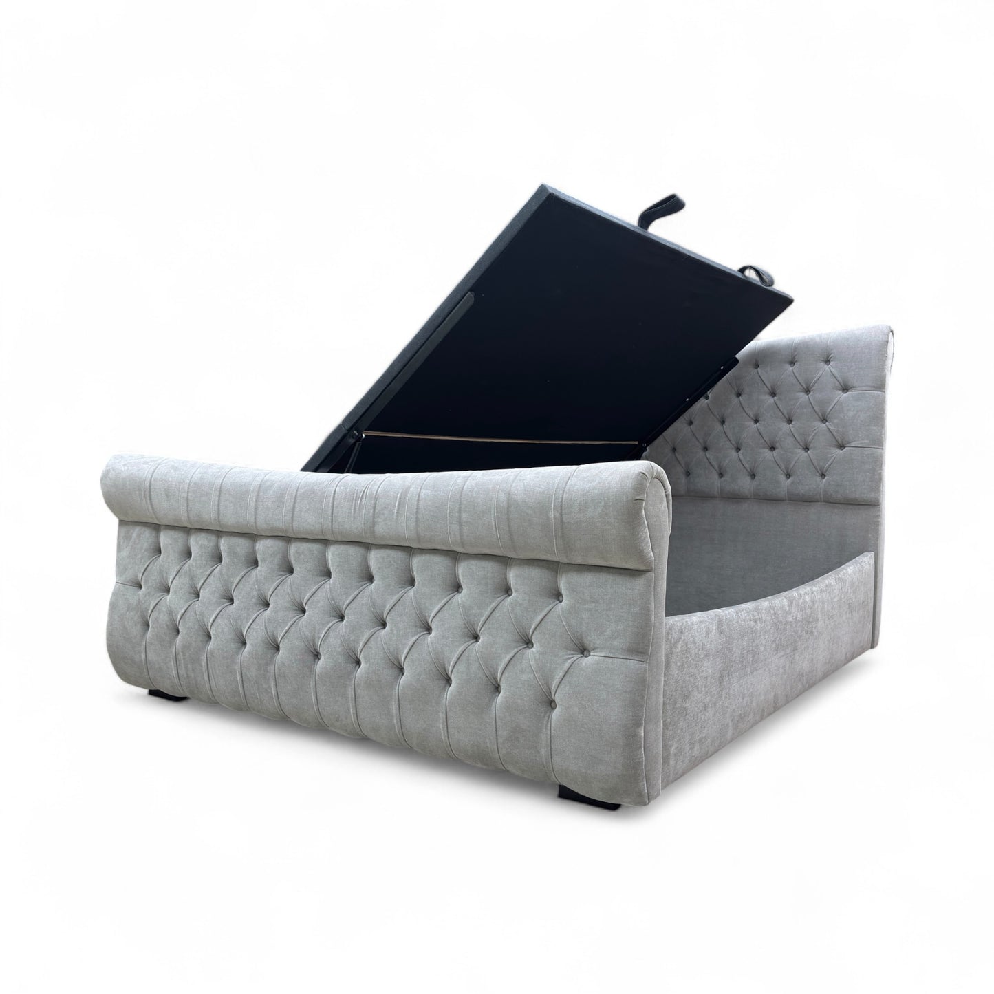 Sleep Story ‘Lance’ Dapple Oyster Velvet Left Hand Side Opening Ottoman Bed Frame - Super King