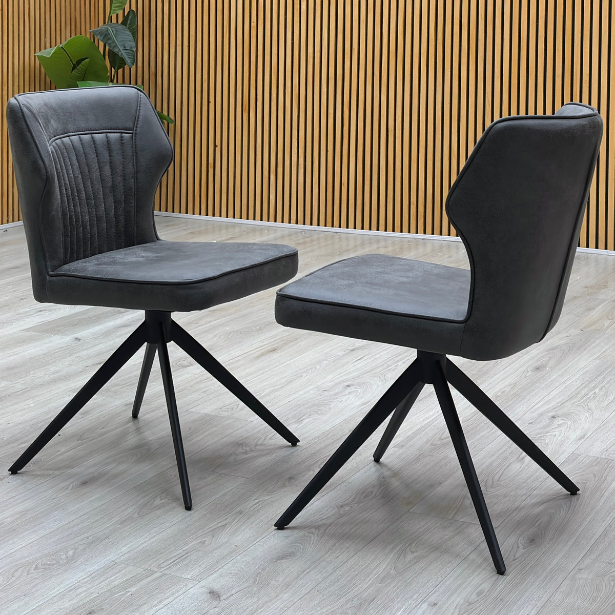 ‘Jayden’ Dark Grey Faux Leather Pair of Swivel Dining Chairs