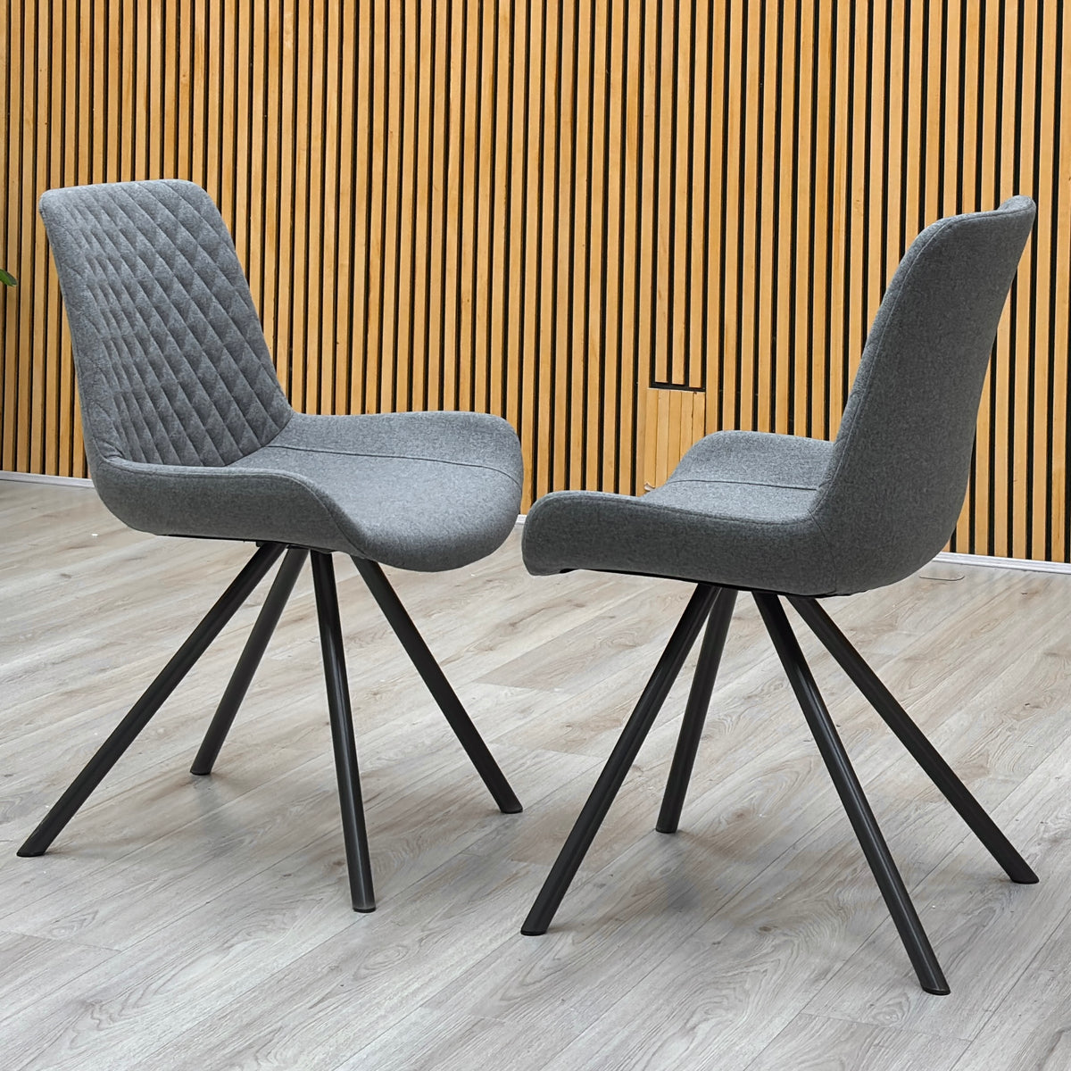 ‘Rocket’ Grey Fabric Pair of Dining Chairs