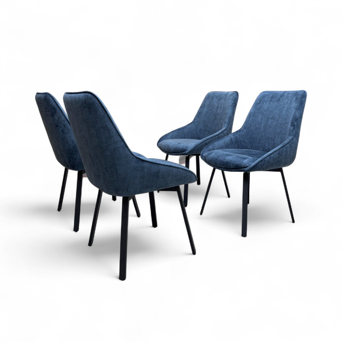 ‘Veja’ Blue Heritage Velvet Swivel Dining Chairs - Set of 4