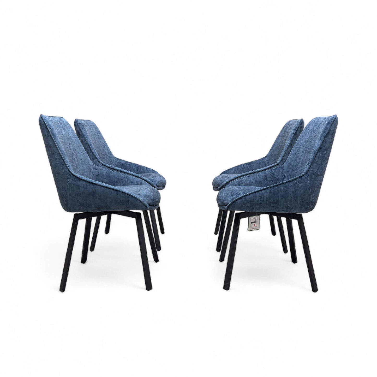 ‘Veja’ Blue Heritage Velvet Swivel Dining Chairs - Set of 4