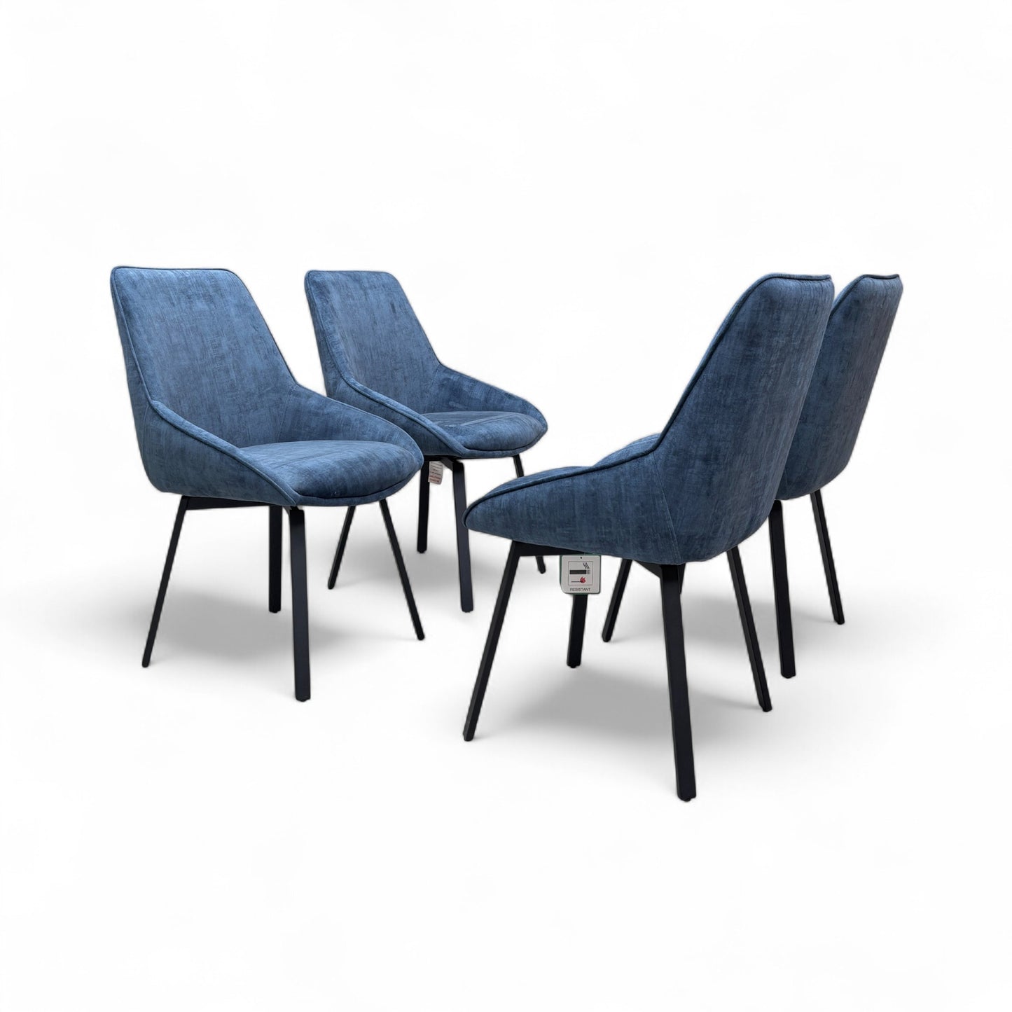 ‘Veja’ Blue Heritage Velvet Swivel Dining Chairs - Set of 4