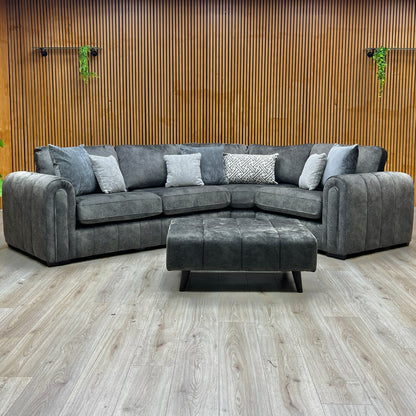 'Amara' Charcoal Grey Fabric Right Hand Facing Double Arm Corner Group with Footstool Very.com