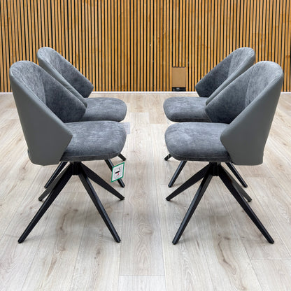 'Raul' Travertine Ceramic Top 120cm Swivel Extending Dining Table + G6 Anthracite Grey Faux Leather Chairs X 4