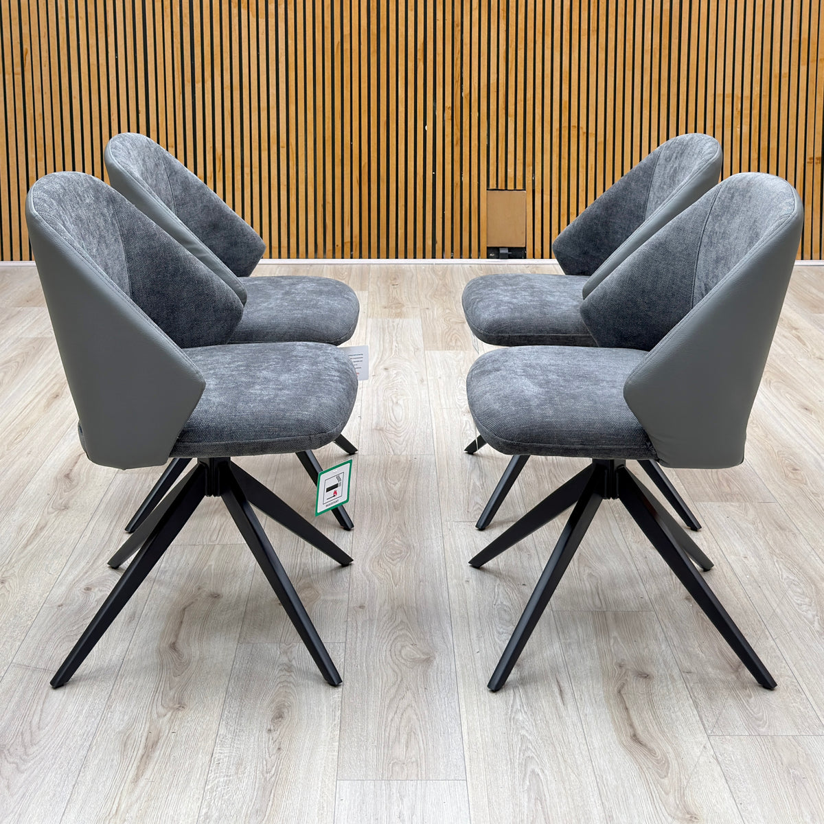 'Raul' Argile Grey Ceramic Top 160cm Swivel Extending Dining Table with G6 Anthracite Faux Leather Chairs X 4