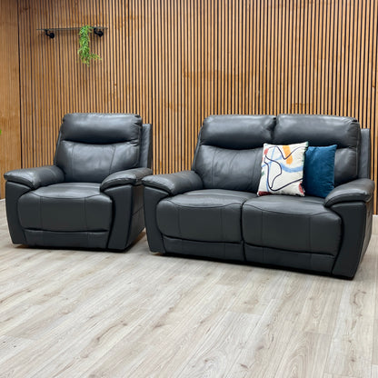 ‘Sloane’ Cat-35_01 Florida Graphite Grey Leather 2 Seater Sofa + Armchair Power Recliner Set Furniture Village