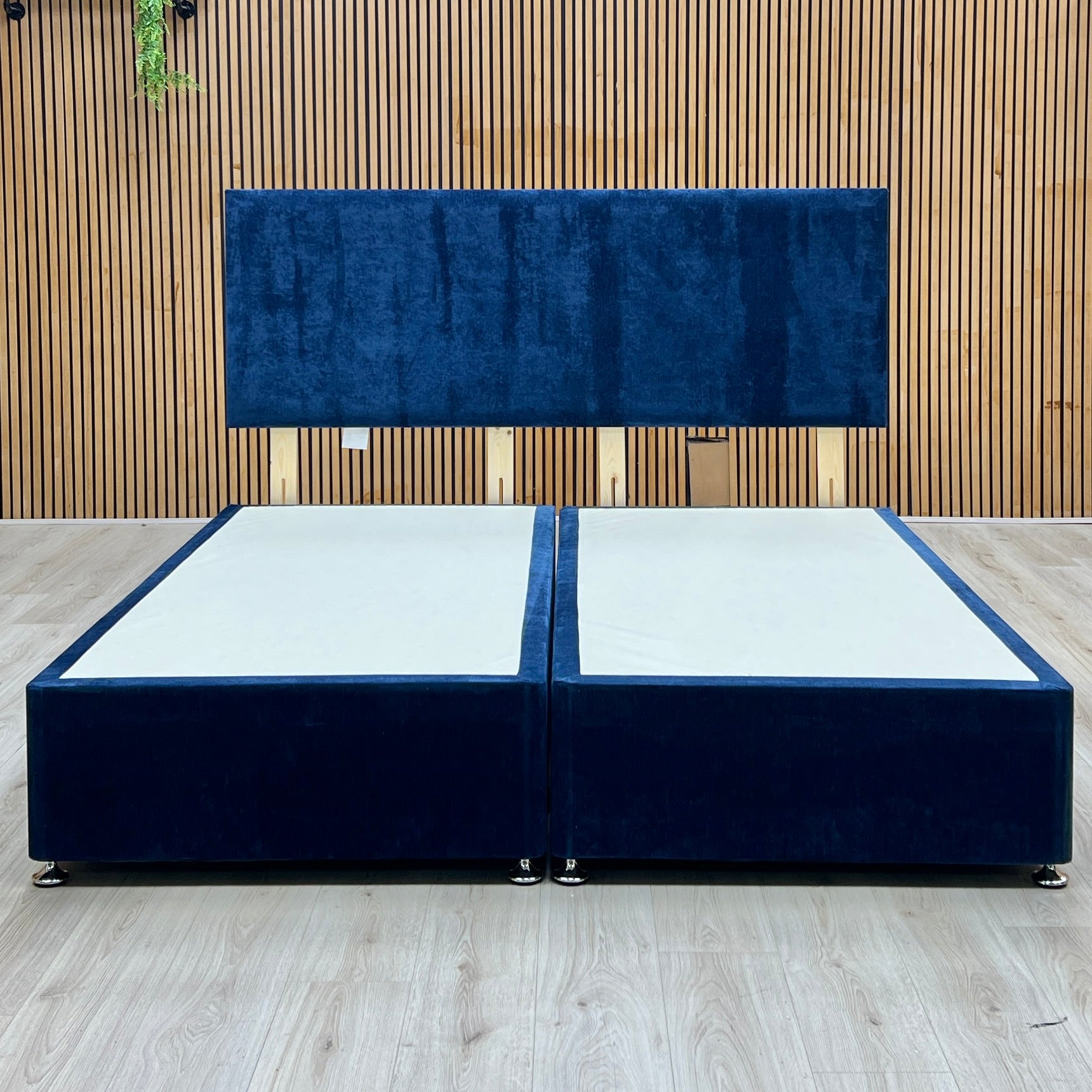 ‘Dahl’ Sapphire Blue Fabric Headboard + Divan Base - Super King Furniture Village