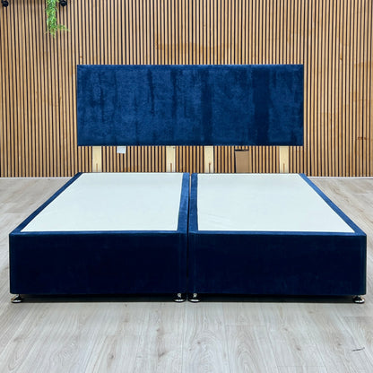 ‘Dahl’ Sapphire Blue Fabric Headboard + Divan Base - Super King Furniture Village