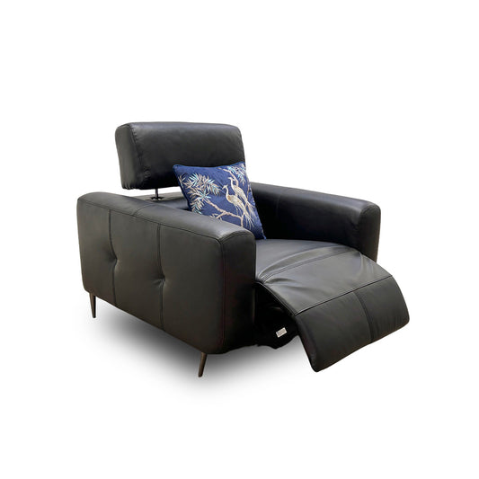 ‘Ezra’ Black Leather Power Recliner Chair with Power Headrests