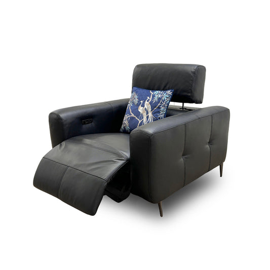 ‘Ezra’ Black Leather Power Recliner Chair with Power Headrests