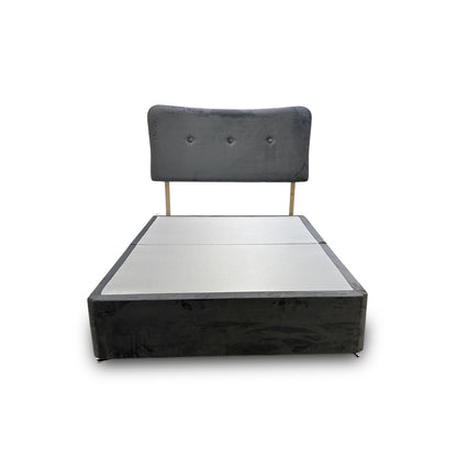 ‘Johnson’ Grey Velvet Divan 2 Draw Bed Base + Headboard - King