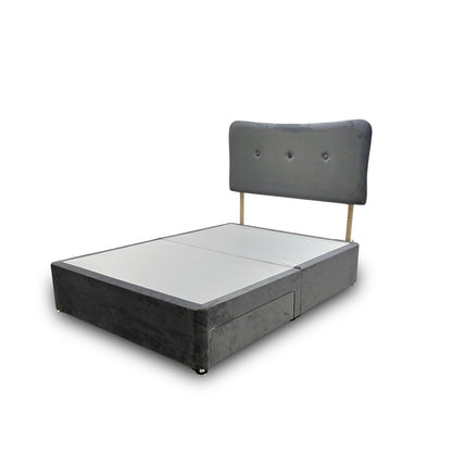 ‘Johnson’ Grey Velvet Divan 2 Draw Bed Base + Headboard - King