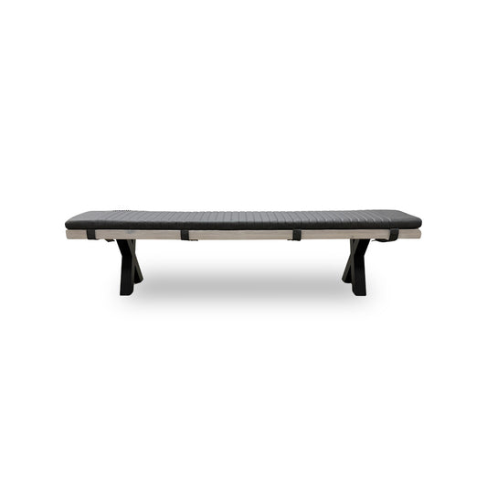 Bodahl 'Terra' 03 White Washed Solid Oak 220cm Dining Bench with Metal X-Shaped Legs + Grey Bench Pad