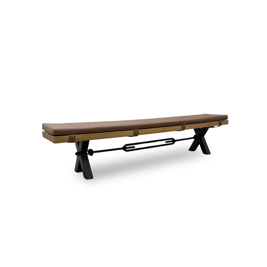 Bodahl 'Terra' 01 Oiled Solid Oak 240cm Dining Bench with Metal X-Shaped Legs + Cognac Bench Pad