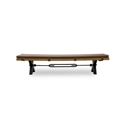 Bodahl 'Terra' 01 Oiled Solid Oak 240cm Dining Bench with Metal X-Shaped Legs + Cognac Bench Pad