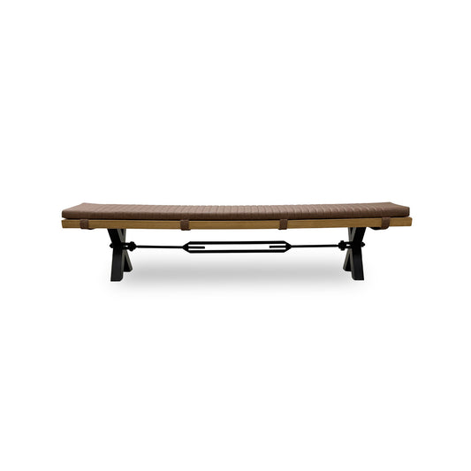 Bodahl 'Terra' 01 Oiled Solid Oak 240cm Dining Bench with Metal X-Shaped Legs + Cognac Bench Pad