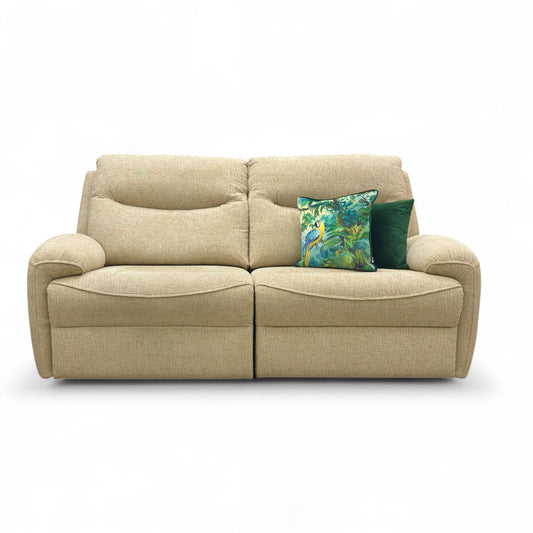 G Plan ‘Amesbury’ C932 Rush Sand Woven Fabric 3 Seater Power Recliner Sofa with Power Headrests and Power Lumbar