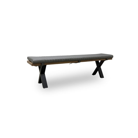 'Saturn' Solid Oak 180cm Dining Bench with X-Shaped Legs + Grey Bench Pad