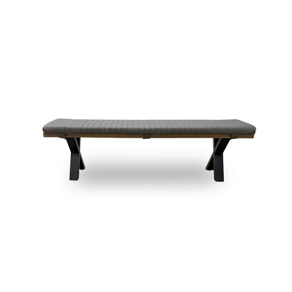 'Saturn' Solid Oak 180cm Dining Bench with X-Shaped Legs + Grey Bench Pad