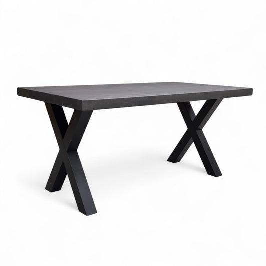 Bodahl Compact ‘Terra’ 02 Smoked Solid Oak Straight Edge 160cm Dining Table with Metal X-Shaped Legs