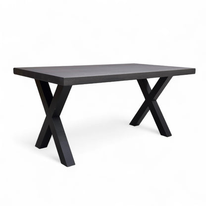Bodahl Compact ‘Terra’ 02 Smoked Solid Oak Straight Edge 160cm Dining Table with Metal X-Shaped Legs