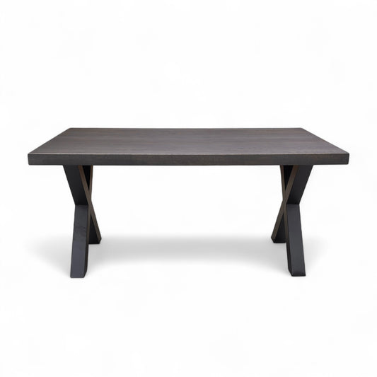 Bodahl Compact ‘Terra’ 02 Smoked Solid Oak Straight Edge 160cm Dining Table with Metal X-Shaped Legs