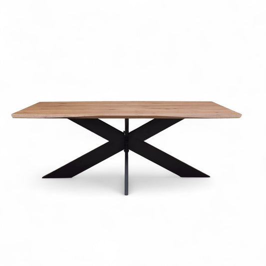 Bodahl ‘Roma’ 06 Old Bassano Solid Oak Extreme Edge 200cm Dining Table with Metal X-Shaped Legs