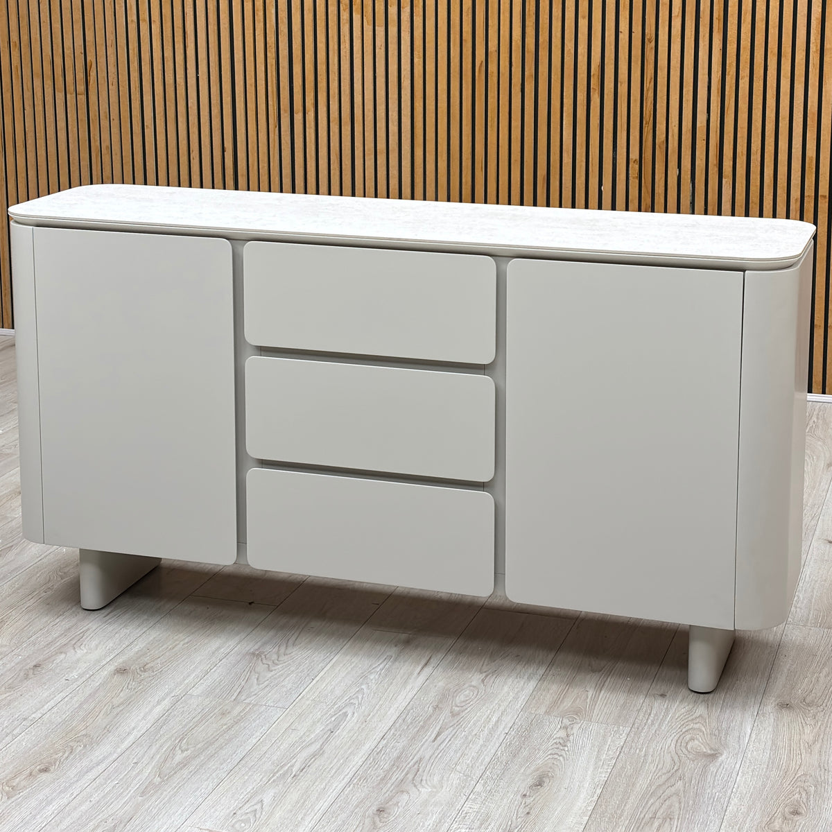 ‘Pebble' Neutral Ceramic Top 2 Door 3 Drawer Sideboard