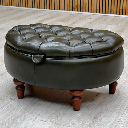 ‘Christopher’ Richmond Emerald Green Cat-200:89 Leather Half Moon Storage Stool