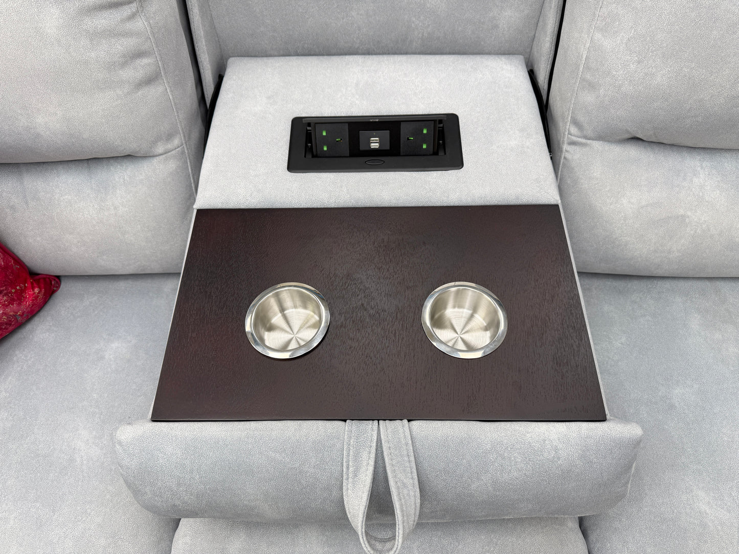 'Daytona' 43516 Dexter Smoke Velvet Power Recliner Sofa with Drop Down Cup Holders
