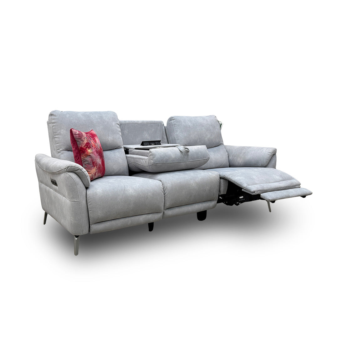'Daytona' 43516 Dexter Smoke Velvet Power Recliner Sofa with Drop Down Cup Holders