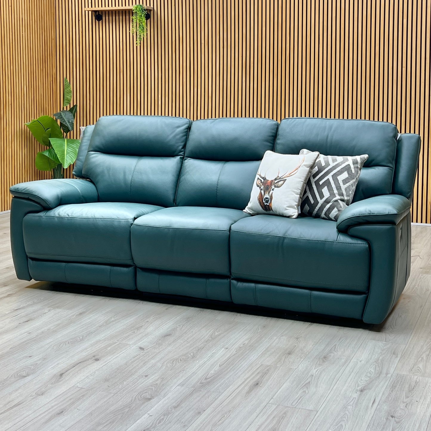 World of Leather ‘Touch’ Bv-301e Lake Green Leather 3 Seater Power Recliner Sofa Furniture Village