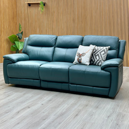 World of Leather ‘Touch’ Bv-301e Lake Green Leather 3 Seater Power Recliner Sofa Furniture Village