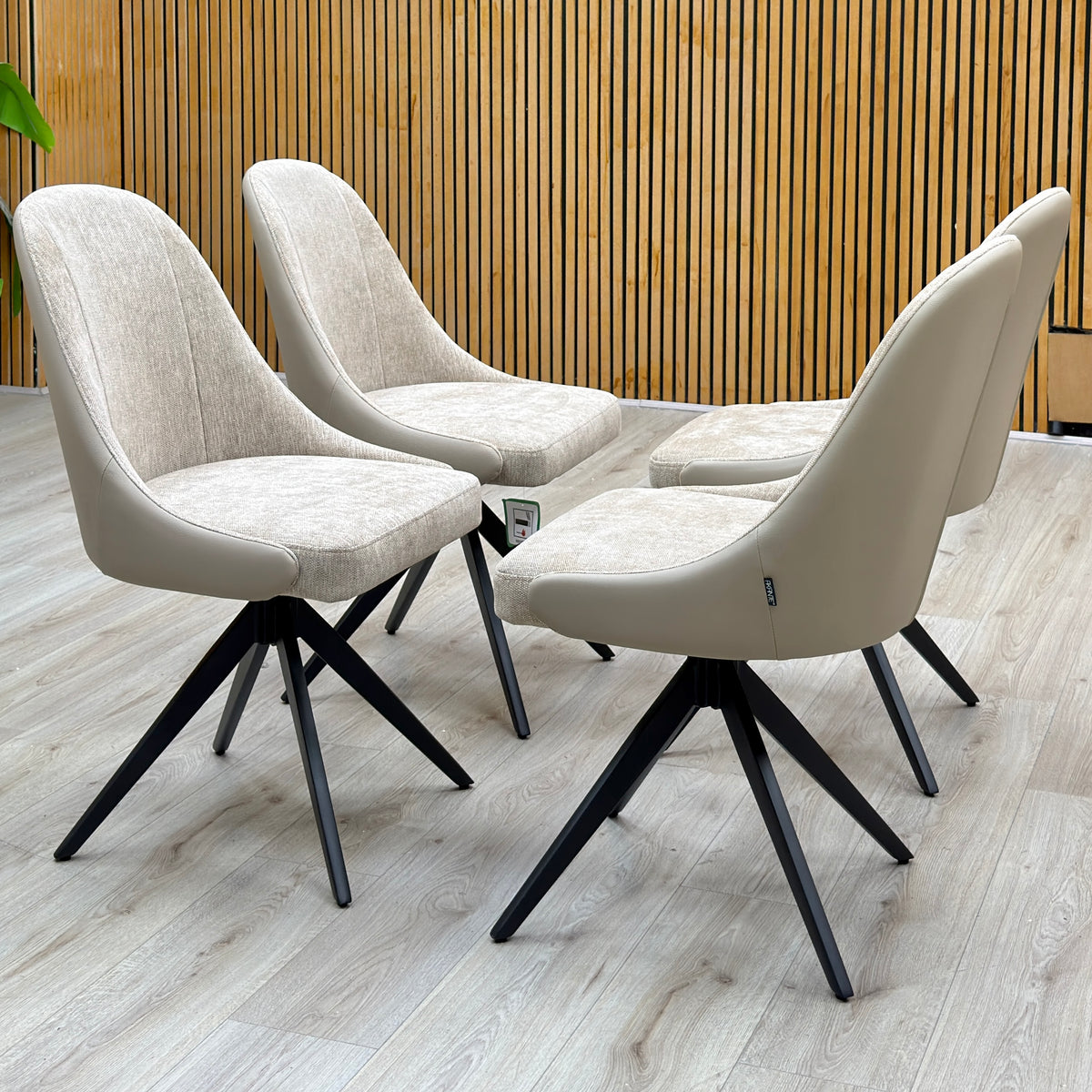 ‘Jose' Pebble Beige Fabric Set of 4 Swivel Dining Chairs