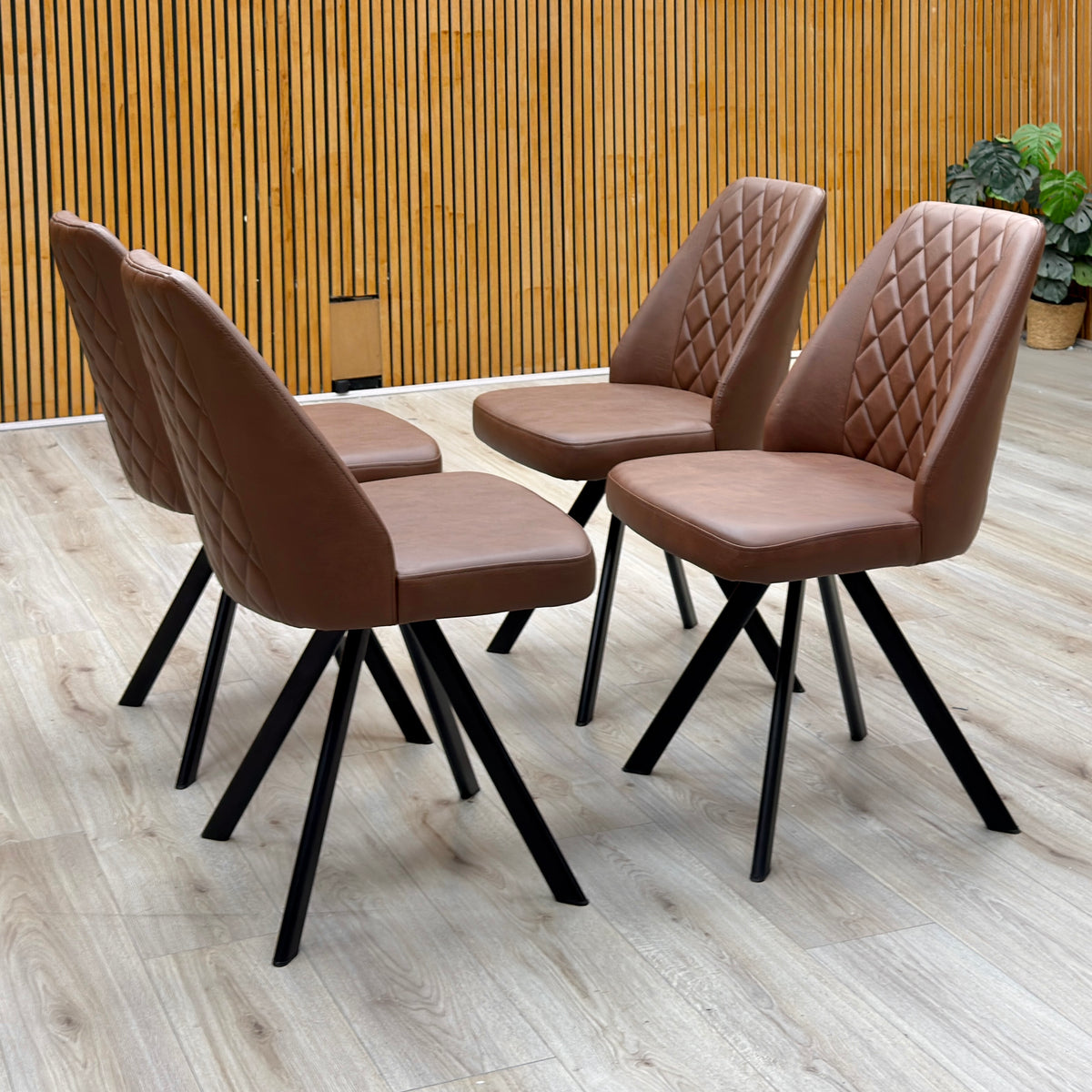 'Jupiter' Tan Brown Faux Leather Set of 4 Swivel Dining Chairs