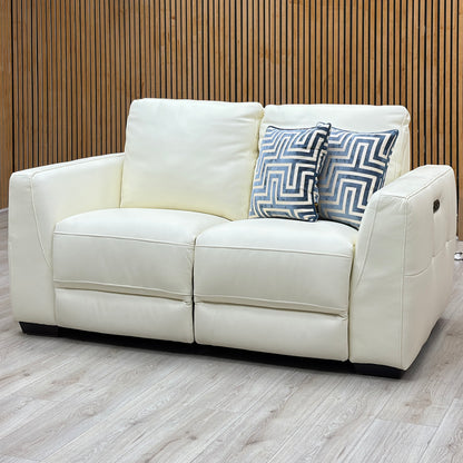 ‘Dinky' Cotton White Cat-40:13 Leather 2 Seater Power Recliner Sofa