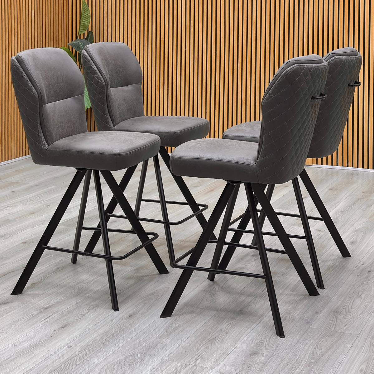 Bodahl ‘Terra’ Steel Grey Fabric Set of 4 Swivel Bar Stools