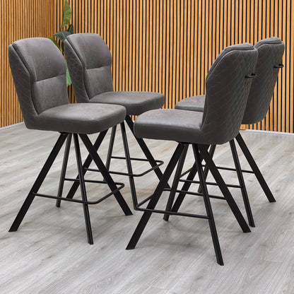 Bodahl ‘Terra’ Steel Grey Fabric Set of 4 Swivel Bar Stools