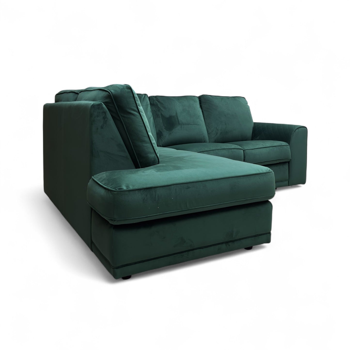 ‘Orka’ Forest Green Sensual Velvet Right Hand Facing Arm Open End Chaise Manual Recliner Corner Sofa