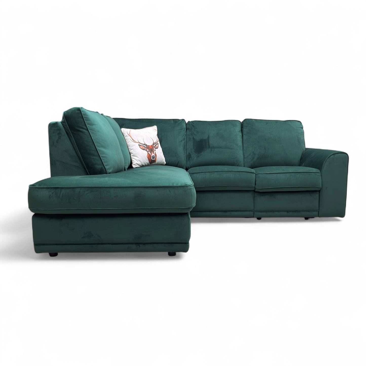 ‘Orka’ Forest Green Sensual Velvet Right Hand Facing Arm Open End Chaise Manual Recliner Corner Sofa