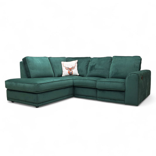 ‘Orka’ Forest Green Sensual Velvet Right Hand Facing Arm Open End Chaise Manual Recliner Corner Sofa